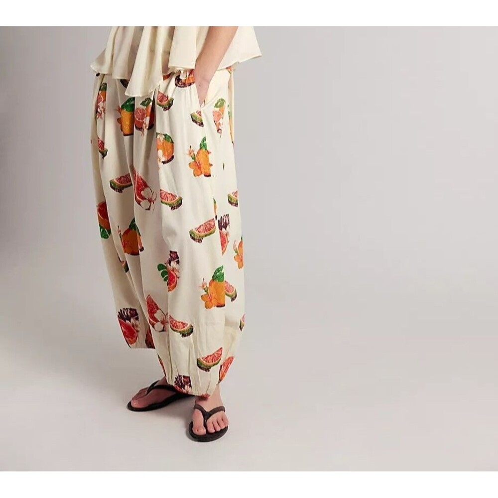 Free People Moonflower Printed Pull-On Balloon Pants Funky Fruit Beach XL 287137